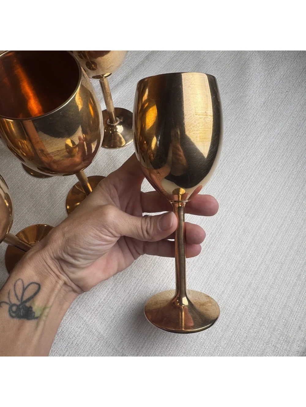Vintage Solid Brass Wine Goblets Set of 2 7” Stemware Wedding Toasting